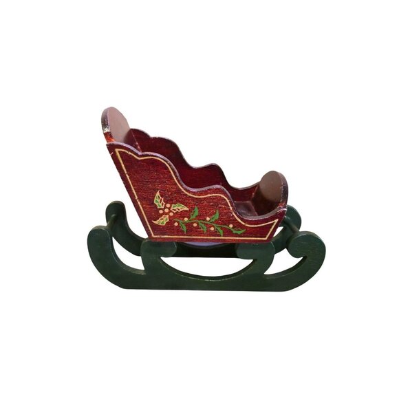 Vintage Wooden Victorian Holiday Sleigh With Holly Design Christmas decor - Picture 1 of 7